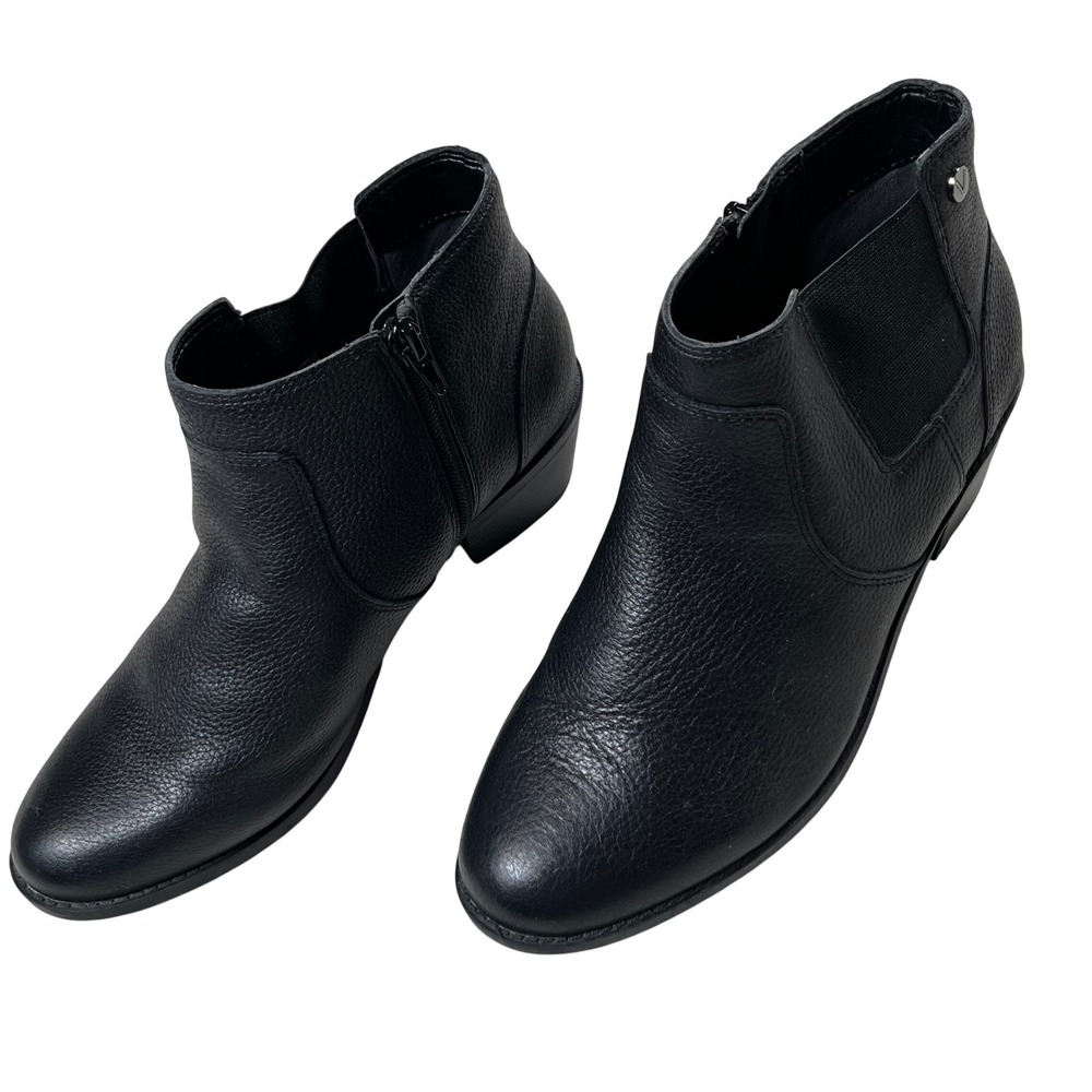 Vionic Ankle Boots Women 8 Black Pebbled Leather Single Zip Block Heel Chelsea